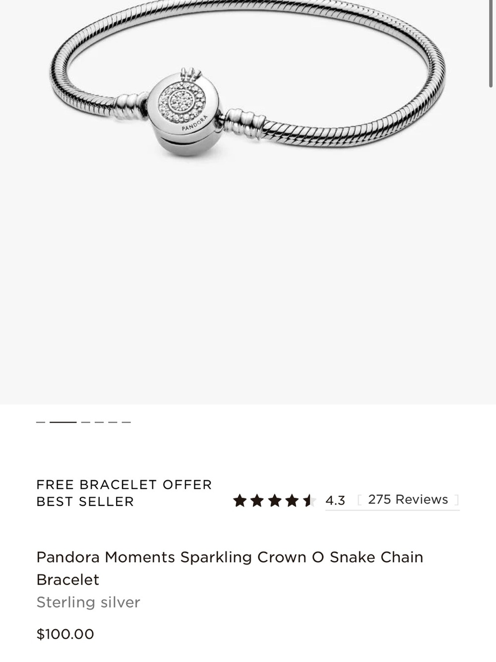 Pandora Moments Sparkling Crown O Snake Chain